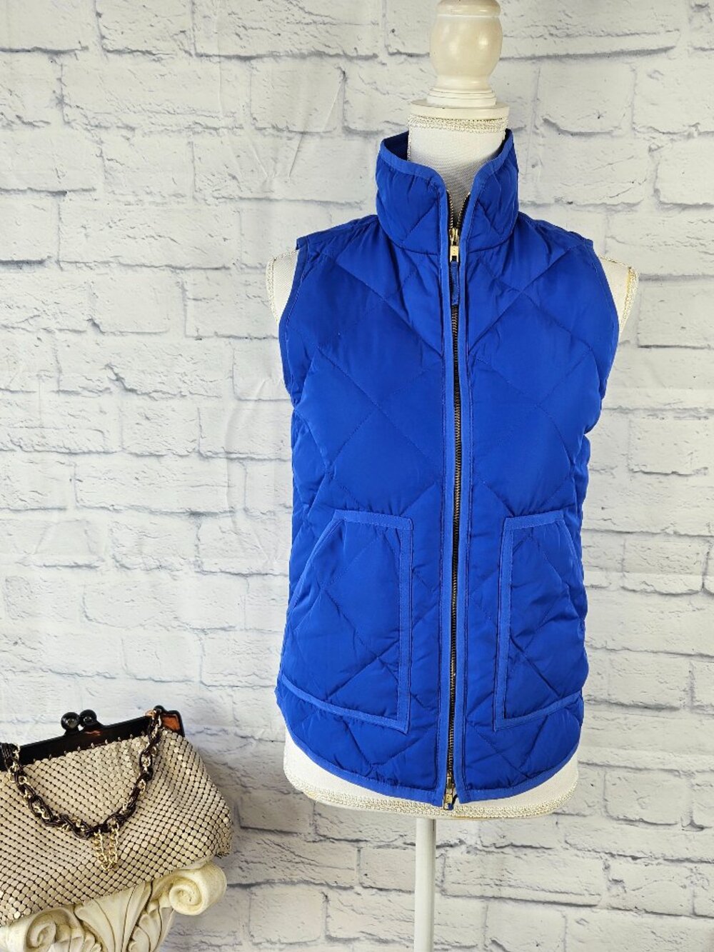 J. Crew Size XXS Royal Blue Down Filled Quilted Puffer Vest Full Zip Women 92465